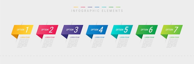7 stappen infographic elementen voor zaken met pictogrammen