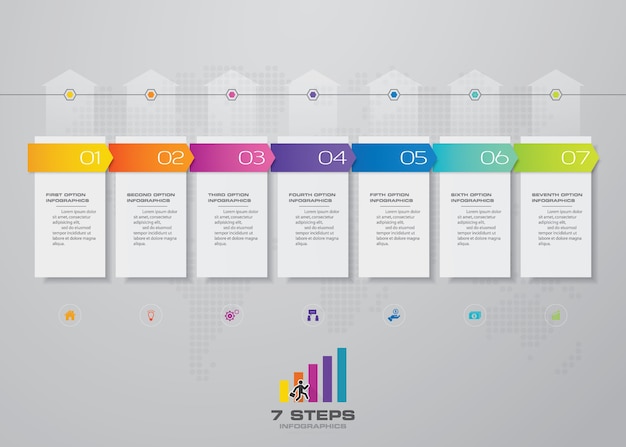 矢印のタイムラインinfograficsテンプレートチャートの7つのステップ。