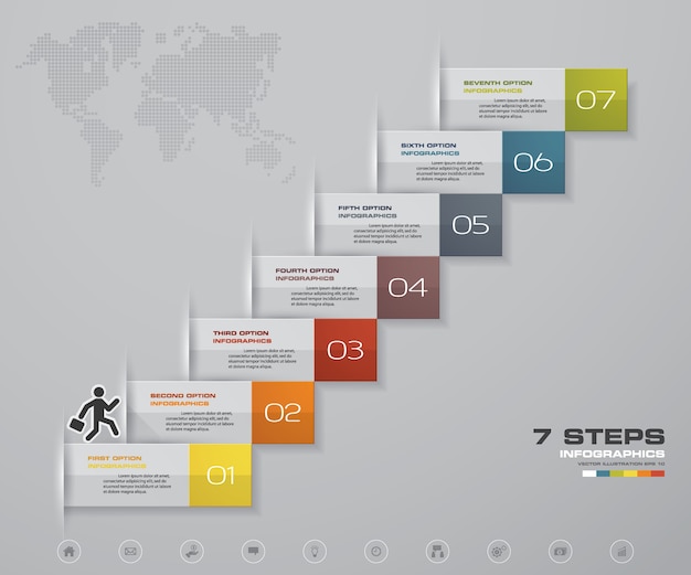 プレゼンテーションのための7段階階段infographic要素。