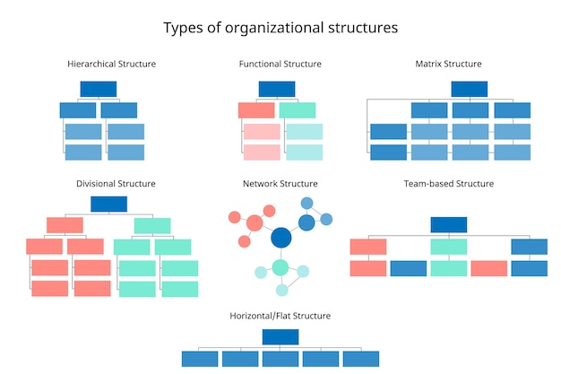 Vettore 7 tipologie di strutture organizzative per organizzare l'organigramma aziendale