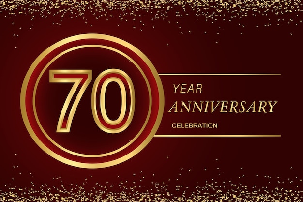 70 anniversary logo with confetti and golden ring vector design for greeting card and invitation