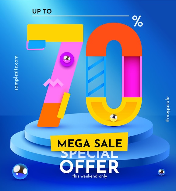 70 percent Off Discount creative composition Sale symbol with decorative objects and podium Sale banner and poster Vector illustration