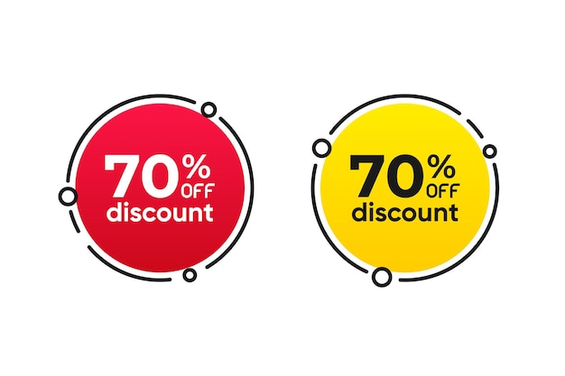 Collezione di icone di tag di sconto del cerchio del 70% set di etichette di vendita rosse e gialle