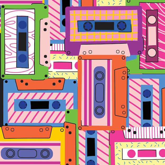 70 年代 80 年代のカセット テープ ヴィンテージ レトロな背景ファッショナブルなポスター シンプルなグラフィックのハートとフラッシュの古いスタイル ディスコ ラブ パーティー 1980
