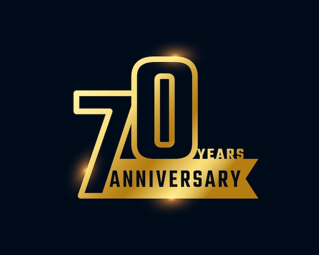 70 Year Anniversary Celebration with Shiny Outline Number Golden Color Isolated on Dark Background