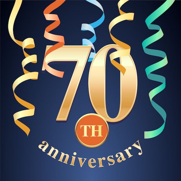 70 years anniversary celebration. Template design element with golden number