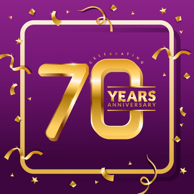 70 years anniversary vector banner template.birthday celebration banner with Golden numbers