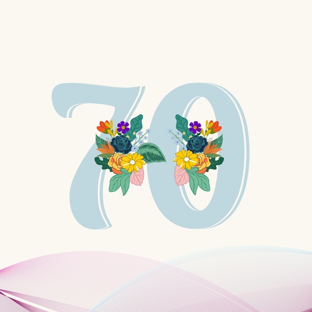70 years old logotype 70 th anniversary numbers Age congrats with flowers and leaves