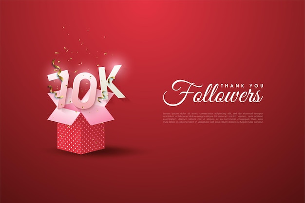 70k followers with opened gift box illustration.