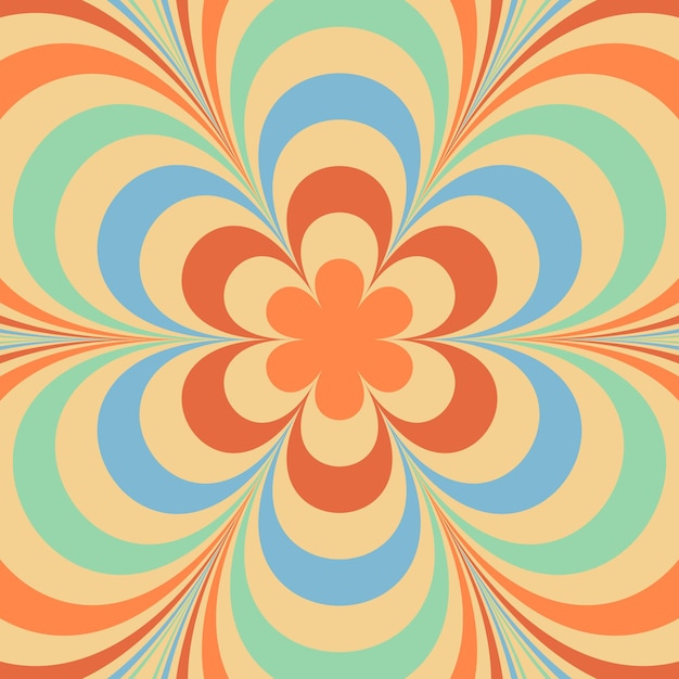 70s groovy daisy flower. Vector card in trendy retro psychedelic cartoon style. Funky hippie flower