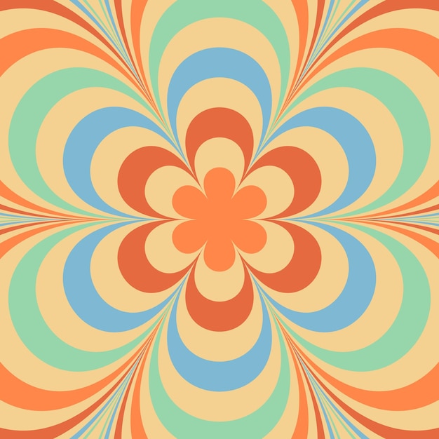 70s groovy daisy flower. Vector card in trendy retro psychedelic cartoon style. Funky hippie flower