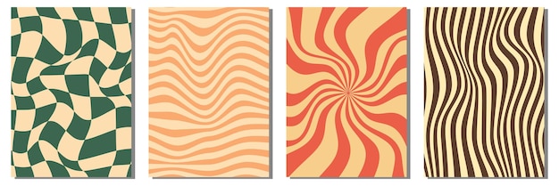 70-е заводной плакат y2k ретро винтажный фон вихревой шахматная доска набор для полиграфического дизайна Спиральная векторная иллюстрация Психоделический принт Обложка плакат обои 60-х хиппи