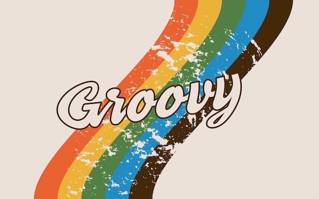 70-е ретро хиппи заводной слоган печать с радужным фоном Groovy power Groovy ретро 1970 иллюстрация для тканевой футболки текстильные обои альбом для вырезок