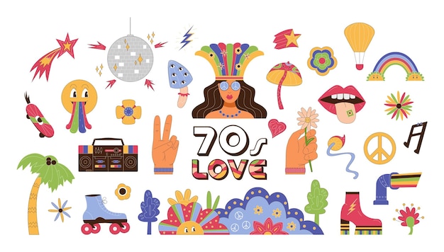 The 70s signs and symbols big vector collection