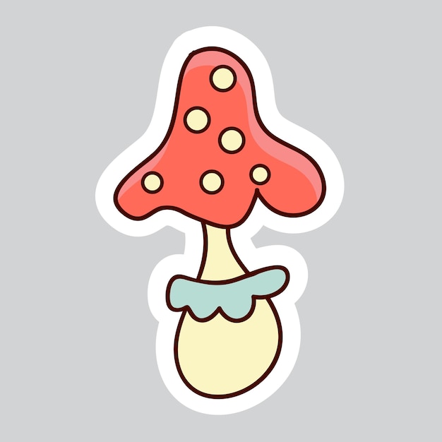 Vector 70s styles vector doodle sticker poisonous fly agaric