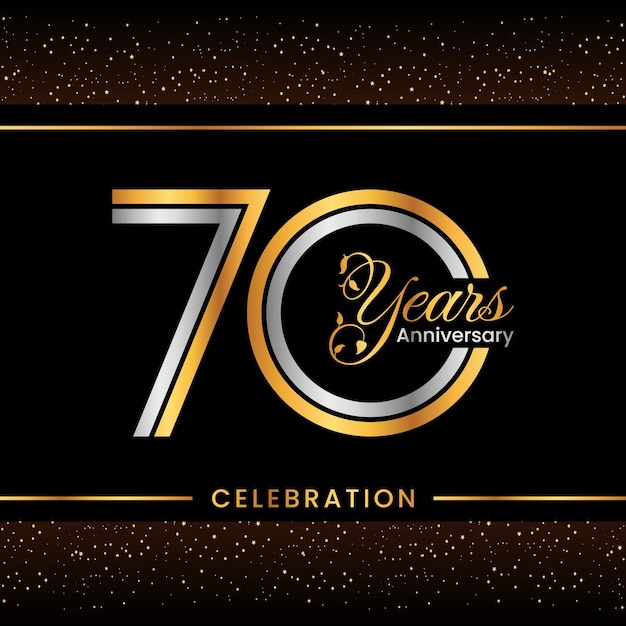 Design del logo del 70° anniversario con concetto a doppia linea modello vettoriale con logo color oro e argento