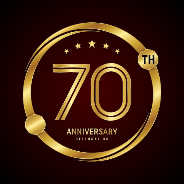 Дизайн логотипа 70-летия с золотым кольцом и номером Векторная иллюстрация шаблона