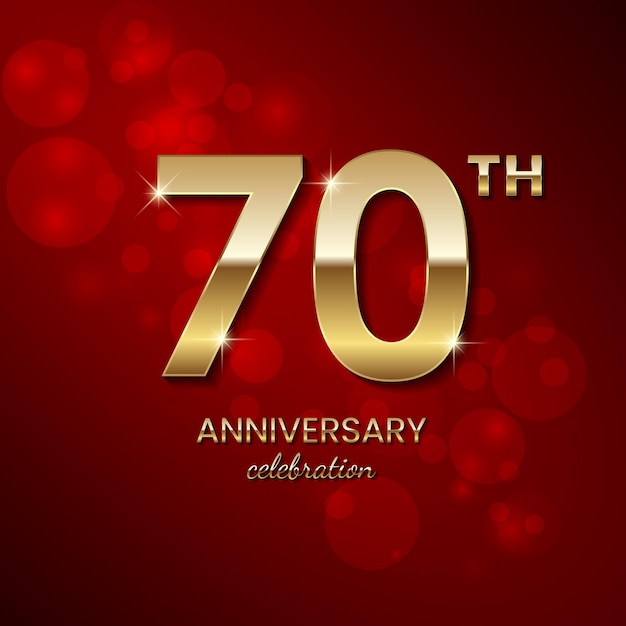 70th Anniversary Logo Golden number with sparkling confetti and glitter Vector Template