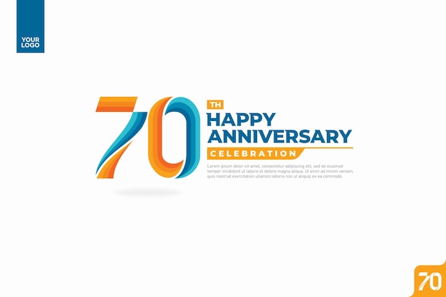 70th happy anniversary celebration with orange and turquoise gradations on white background