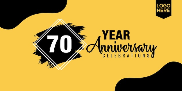 Disegno di celebrazione del 70° anniversario con pennello nero e disegno vettoriale di colore giallo