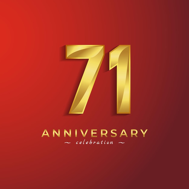 빨간색 배경에 고립 된 축하를위한 황금 빛나는 색상으로 71 년 기념일 축하
