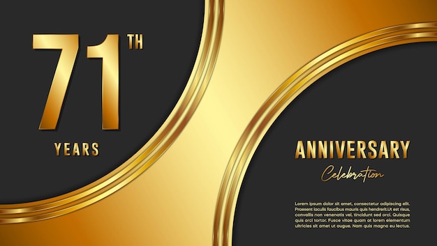 71e verjaardag viering sjabloonontwerp met gouden achtergrond en getallen Vector sjabloon