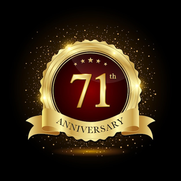 벡터 생일 이벤트 기념일 로고 기념일 템플릿을 위한 71주년 황금 엠블럼 디자인