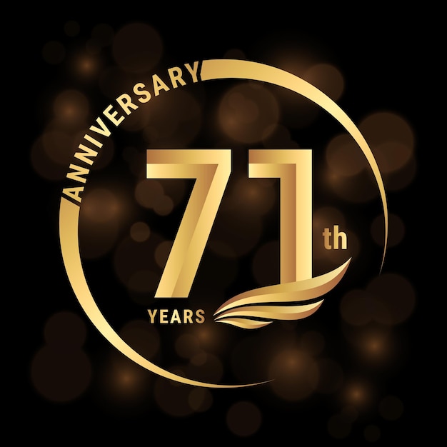 71th anniversary logo design with golden wings and ring Logo Vector Template Illustration