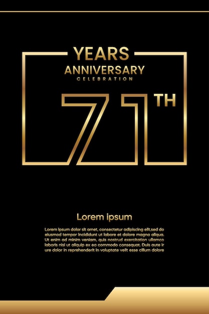 Дизайн шаблона 71-й годовщины Линейный арт-дизайн Векторный шаблон золотой годовщины