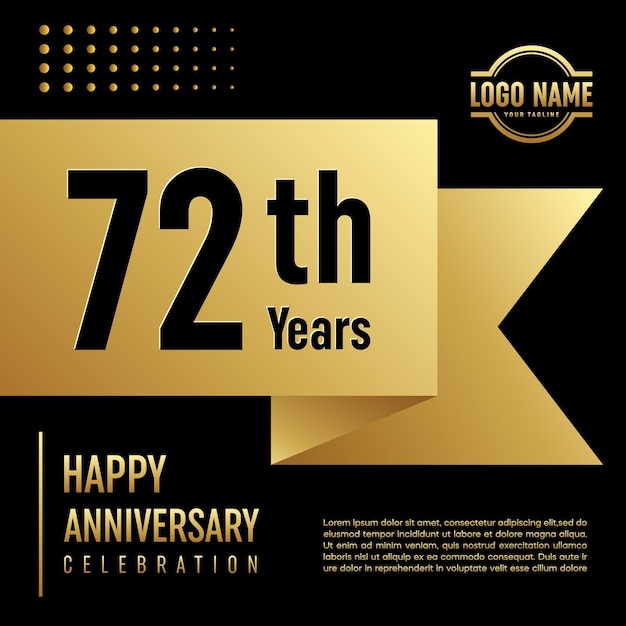 72 year anniversary template design with a golden ribbon style