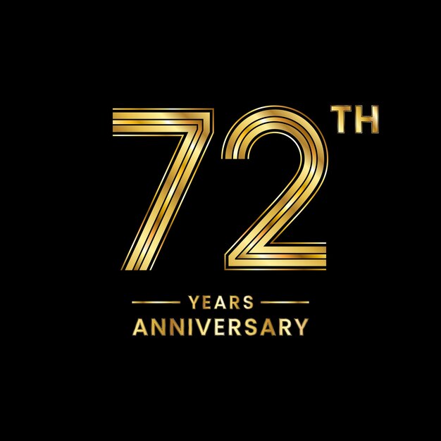 Vector 72 years anniversary logo design with golden number for anniversary celebration event logo vector