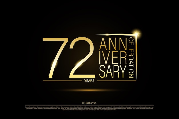 72 anni logo oro anniversario d'oro su sfondo nero, disegno vettoriale per la celebrazione.