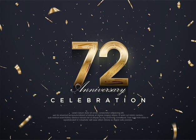 72e verjaardag viering vector 3d-ontwerp met luxe en glanzend goud Premium vector achtergrond voor groet en feest
