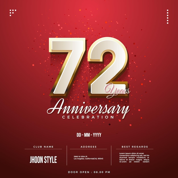 72nd anniversary poster with golden outline numbers.