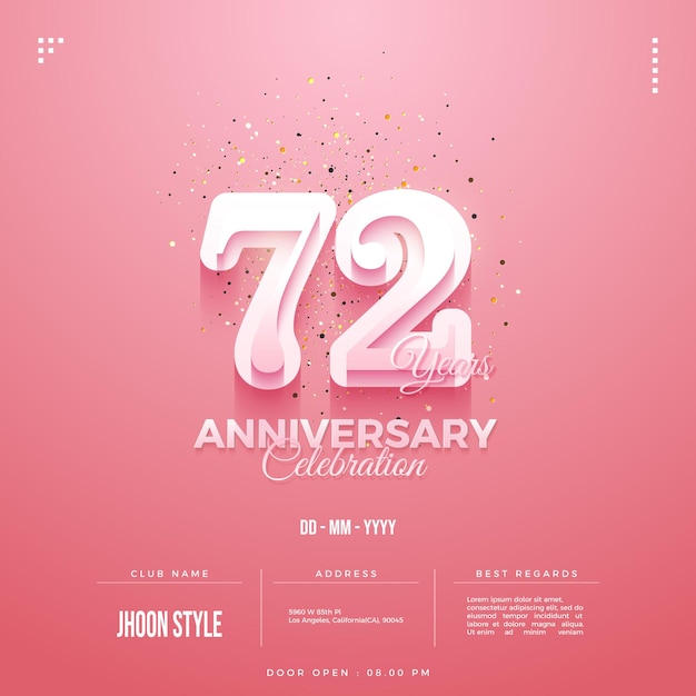 72nd anniversary with stacked pink numbers