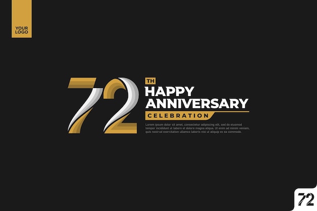 72nd happy anniversary celebration with gold and silver on black background