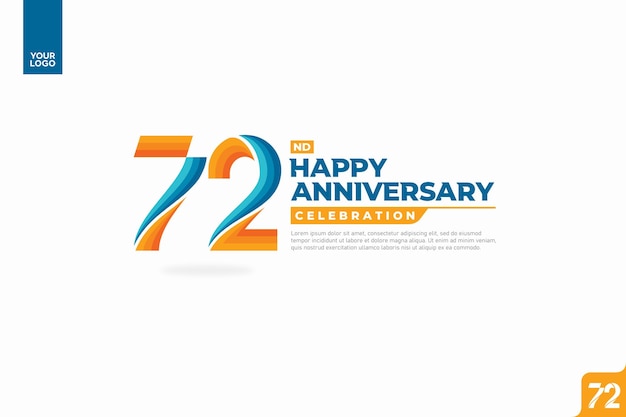 72nd happy anniversary celebration with orange and turquoise gradations on white background