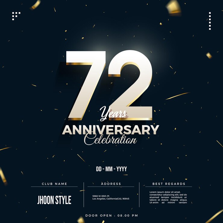 72ste verjaardag met ornament van gouden folie.