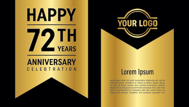 Vector 72th anniversary celebration template design concept with golden ribbon vector template