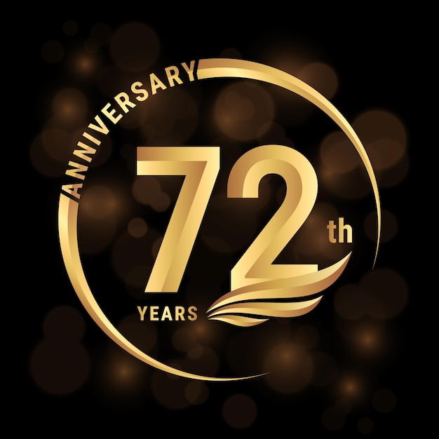 72th anniversary logo design with golden wings and ring Logo Vector Template Illustration