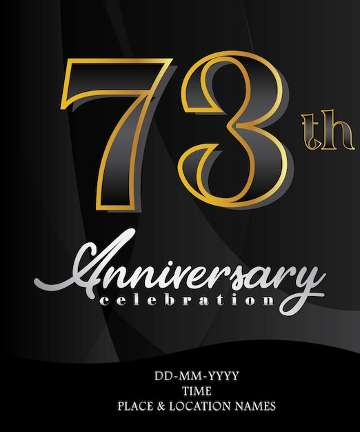 73 anniversario invito e biglietto di auguri design, colore oro e argento, design elegante.