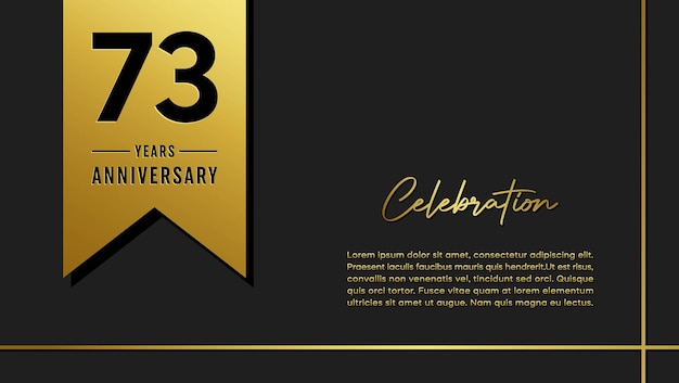 73 jaar verjaardag sjabloonontwerp met gouden lint Eenvoudige en luxe stijl vector sjabloon