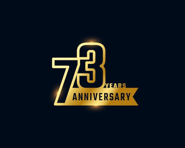 Celebrazione dell'anniversario di 73 anni con numero di contorno lucido colore dorato isolato su sfondo scuro