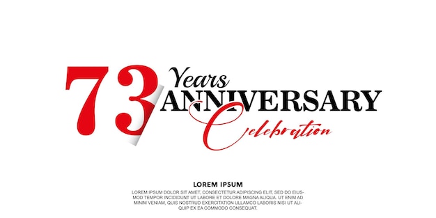 73-я годовщина празднования векторного шаблона юбилея с красным на белом фоне абстрактным дизайном