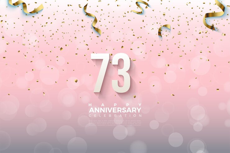Vector 음영 처리된 숫자와 골드 리본 드롭이 있는 73주년
