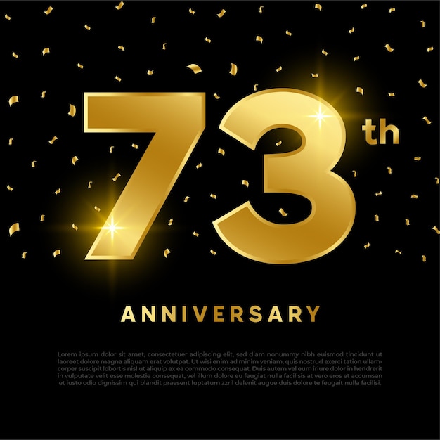 73th anniversary celebration with gold glitter color and black background