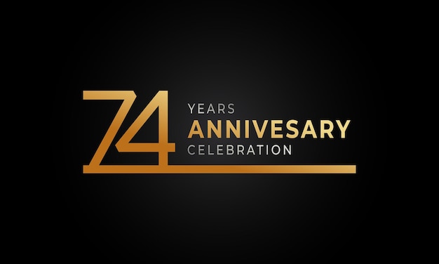 74 year anniversary celebration with single line golden and silver color isolated on dark background