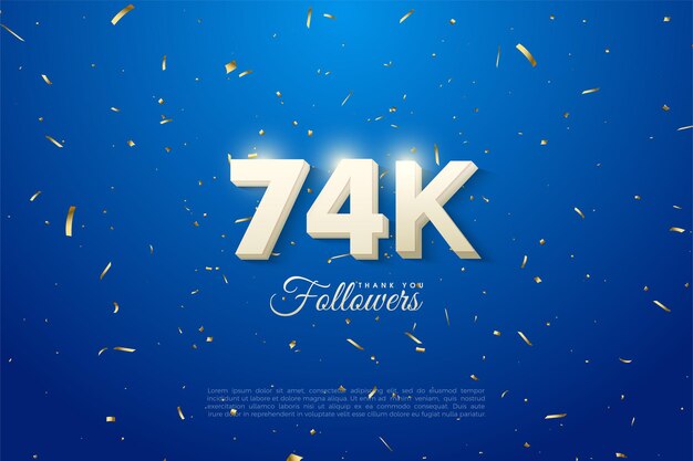 74k followers with padded white 3d numbers