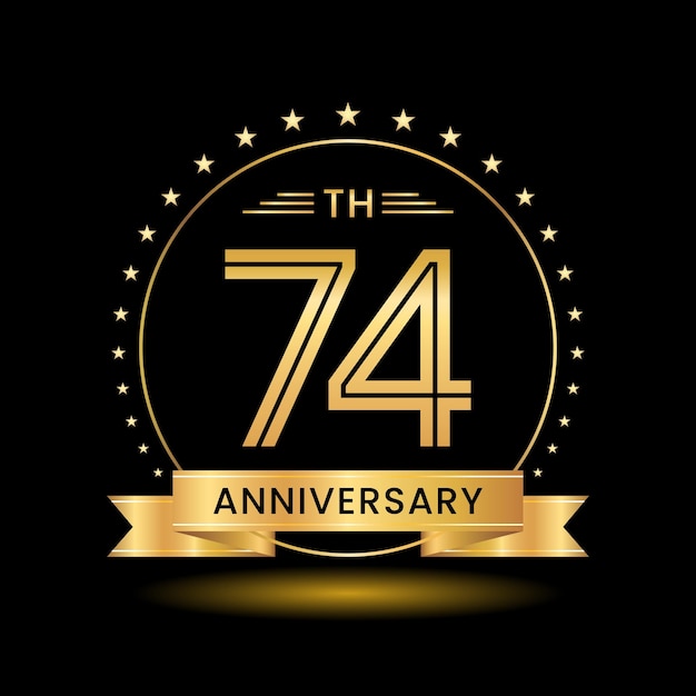 74th Anniversary logo design Golden number concept design Line Art style Logo Vector Template