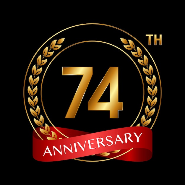 74th Anniversary Logo Design with Laurel Wreath and Red Ribbon Logo Vector Illustration